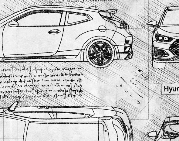 Hyundai Veloster N (2018-Present) da Vinci Sketch Art Print (#459)