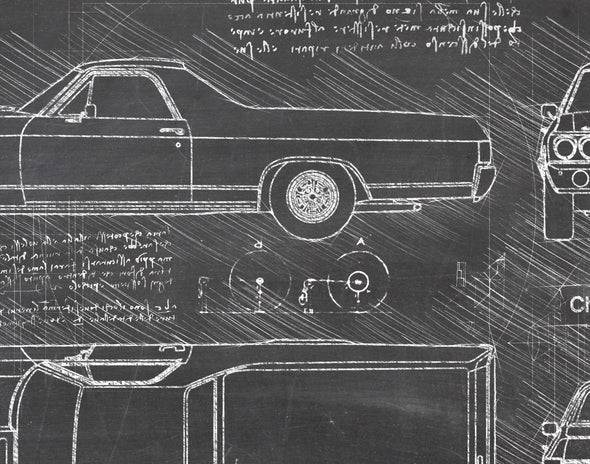 Chevrolet El Camino (1967-72) da Vinci Sketch Art Print (#936)