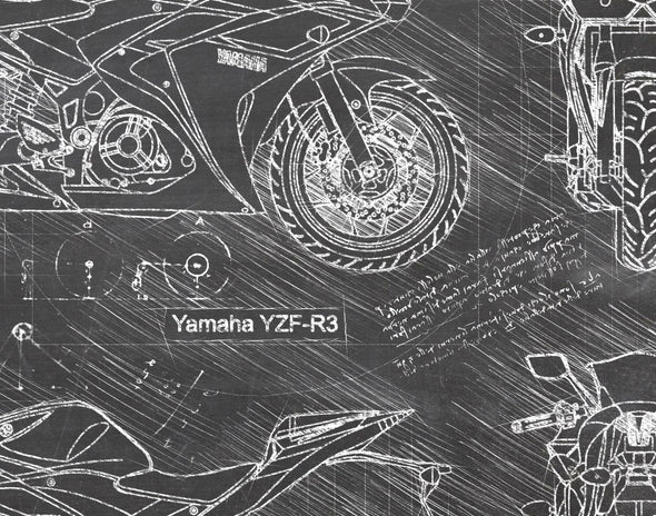 Yamaha YZF-R3 (2015-Present) da Vinci Sketch Art Print (#798)