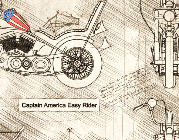 Captain America Easy Rider da Vinci Sketch Art Print (#712)