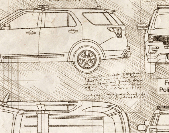 Ford Explorer Police Interceptor (2016-Present) da Vinci Sketch Art Print (#946)