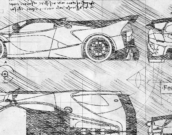 Ferrari FXX K Evo (2018) da Vinci Sketch Art Print (#696)