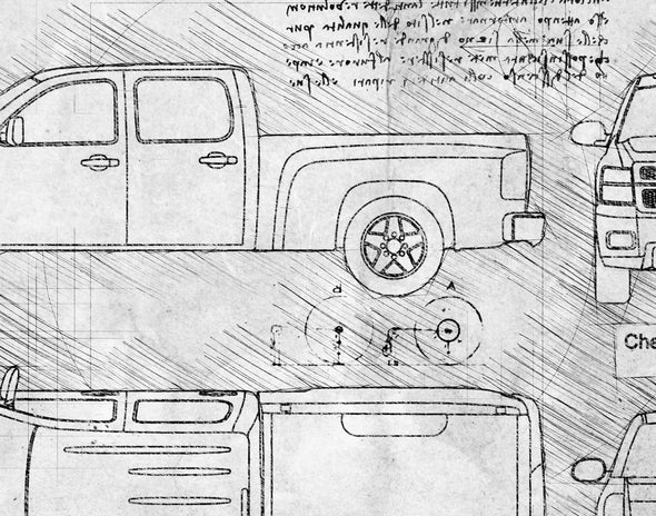 Chevrolet Silverado HD Crew Cab (2007-14) da Vinci Sketch Art Print (#972)