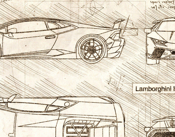 Lamborghini Huracan Performante (2017) da Vinci Sketch Art Print (#418)