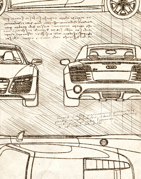 Audi R8 V10 Spyder (2015) da Vinci Sketch Art Print (#608)