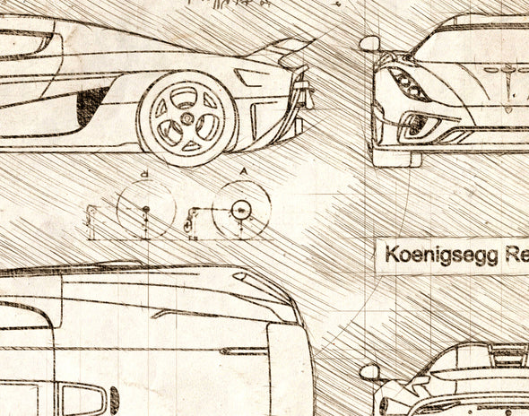 Koenigsegg Regera Ghost (2016-Present) da Vinci Sketch Art Print (#988)