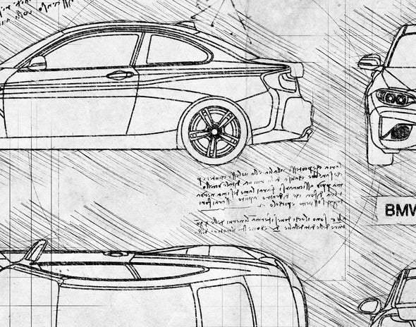 BMW M2 Coupe F87 2015 da Vinci Sketch Art Print (#397)