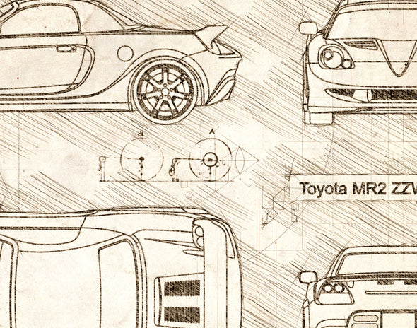 Toyota MR2 ZZW30 Veilside (1999-07) da Vinci Sketch Art Print (#795)