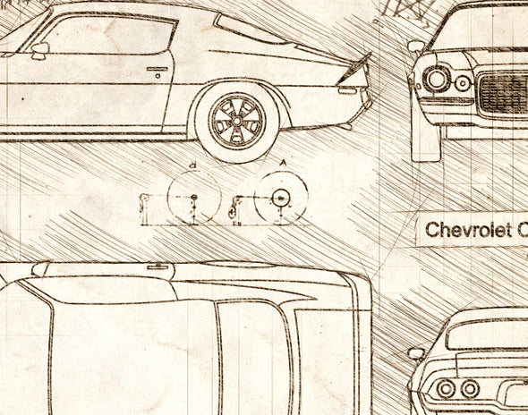 Chevrolet Camaro Z28 (1972) da Vinci Sketch Art Print (#614)