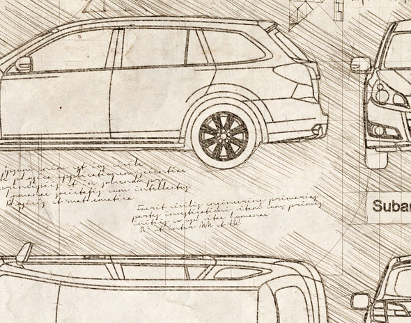 Subaru Legacy Wagon (2009-14) da Vinci Sketch Art Print (#935)
