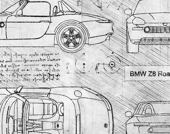 BMW Z8 Roadster E52 (1999-03) da Vinci Sketch Art Print (#776)