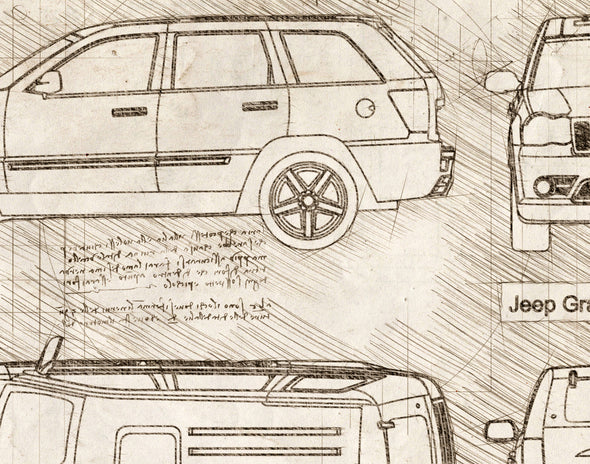 Jeep Grand Cherokee SRT8 (2005-10) da Vinci Sketch Art Print (#953)