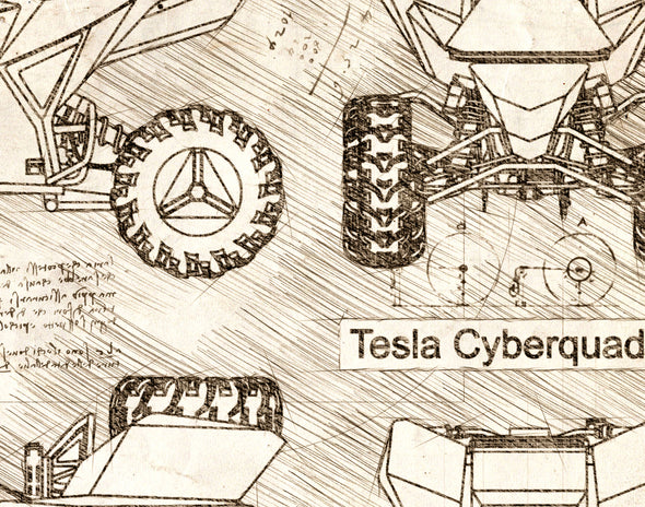 Tesla Cyberquad ATV (2019) da Vinci Sketch Art Print (#984)