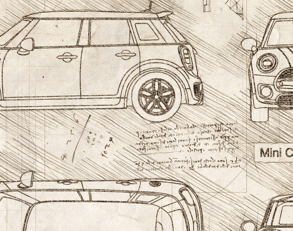 Mini Cooper S 5-Door (2016-Present) da Vinci Sketch Art Print (#895)