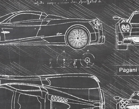 Pagani Huarya Roadster (2017-Present) da Vinci Sketch Art Print (#378)