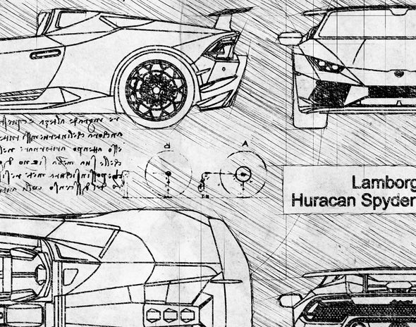 Lamborghini Huracan Spyder Performante (2018-Present) da Vinci Sketch Art Print (#731)