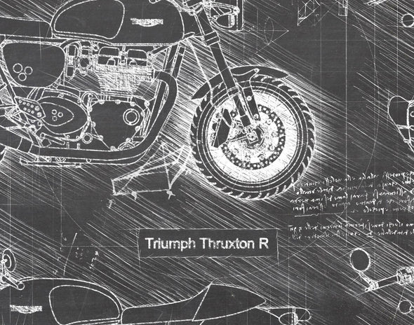 Triumph Thruxton R (2016-Present) da Vinci Sketch Art Print (#910)