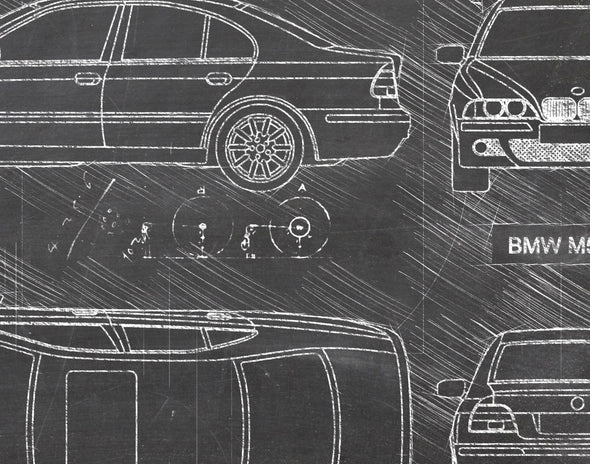 BMW M5 E39 (1999-03) da Vinci Sketch Art Print (#630)