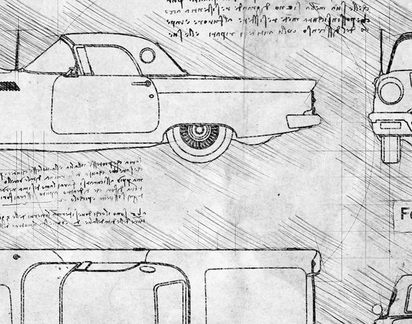 Ford Thunderbird (1955-57) da Vinci Sketch Art Print (#903)