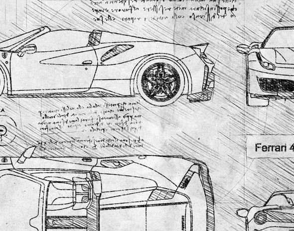 Ferrari 488 Pista Spider (2018-Present) da Vinci Sketch Art Print (#759)