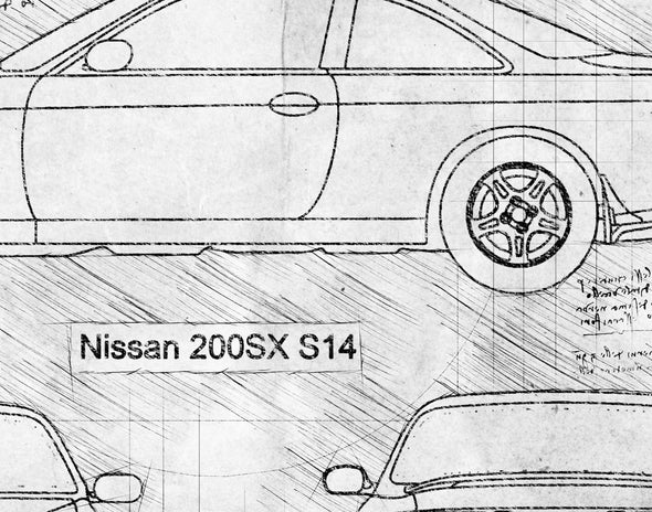Nissan 200SX S14 (1994-98) da Vinci Sketch Art Print (#979)