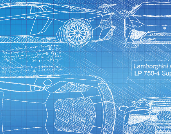Lamborghini Aventador LP 750-4 Superveloce (2015-Present) da Vinci Sketch Art Print (#562)