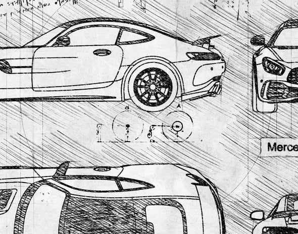 Mercedes AMG GT R (2016) da Vinci Sketch Art Print (#417)