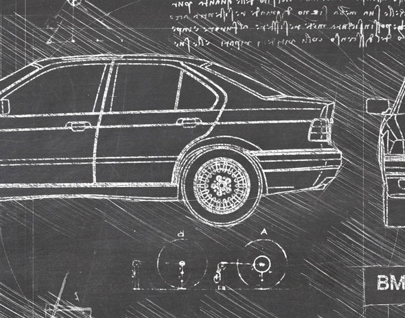BMW 3-Series E36 (1990-98) da Vinci Sketch Art Print (#650)