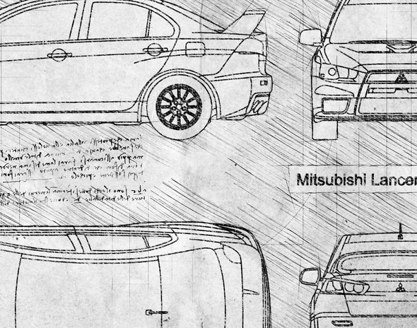Mitsubishi Lancer Evolution X (2006-16) da Vinci Sketch Art Print (#480)