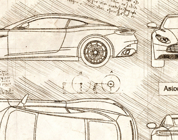 Aston Martin DB11 (2017-Present) da Vinci Sketch Art Print (#383)