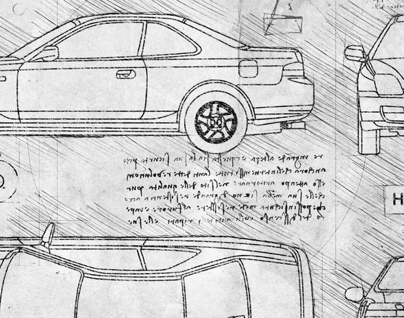Honda Prelude (1997-01) da Vinci Sketch Art Print (#975)