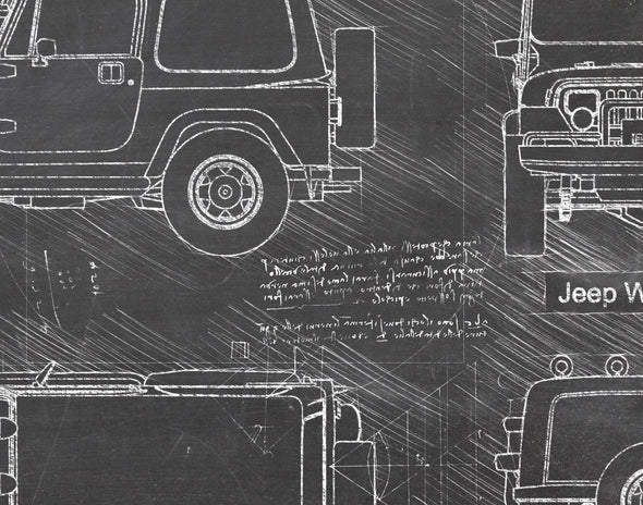 Jeep Wrangler (1989) da Vinci Sketch Art Print (#855)