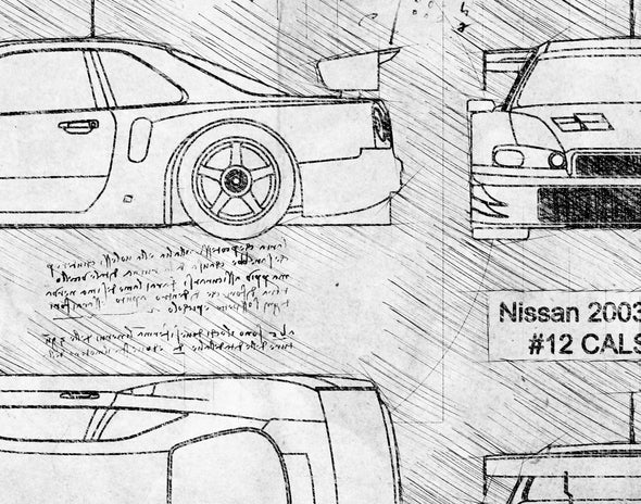 Nissan 2003 SKYLINE #12 CALSONIC (2003) da Vinci Sketch Art Print (#983)