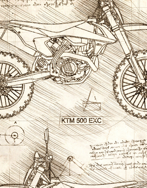 KTM 500 EXC (2017-Present) da Vinci Sketch Art Print (#677)