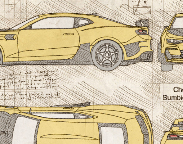 Chevrolet Camaro Bumblebee (2016) da Vinci Sketch Art Print (#1001)
