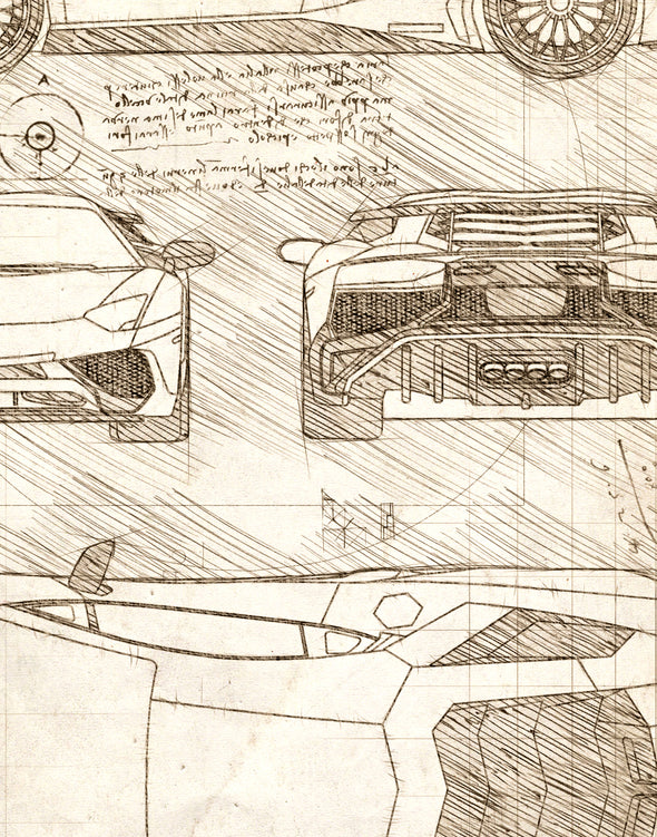 Lamborghini Aventador LP 750-4 Superveloce (2015-Present) da Vinci Sketch Art Print (#563)