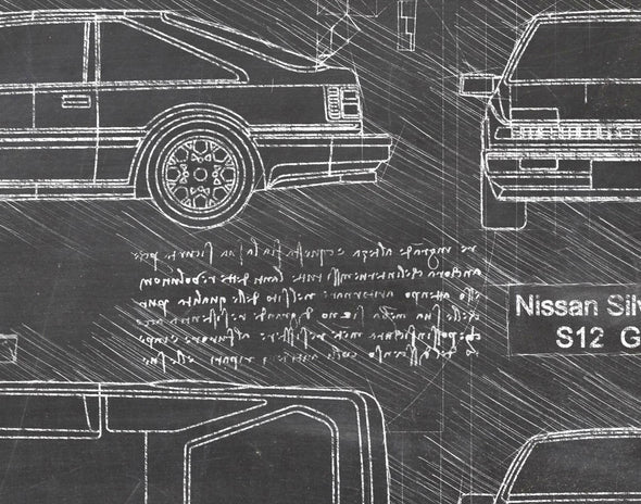 Nissan Silvia 200SX S12 Gazelle (1984-88) da Vinci Sketch Art Print (#981)