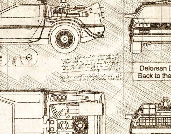 Delorean DMC Back to the Future da Vinci Sketch Art Print (#529)