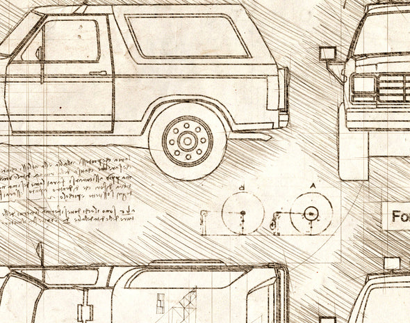 Ford Bronco (1984-90) da Vinci Sketch Art Print (#430)