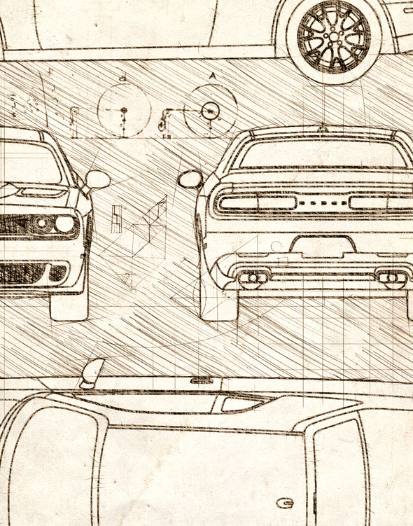 Dodge Challenger SRT Hellcat (2015) da Vinci Sketch Art Print (#584)