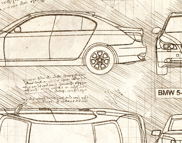 BMW 5-Series E60 (2004-10) da Vinci Sketch Art Print (#455)