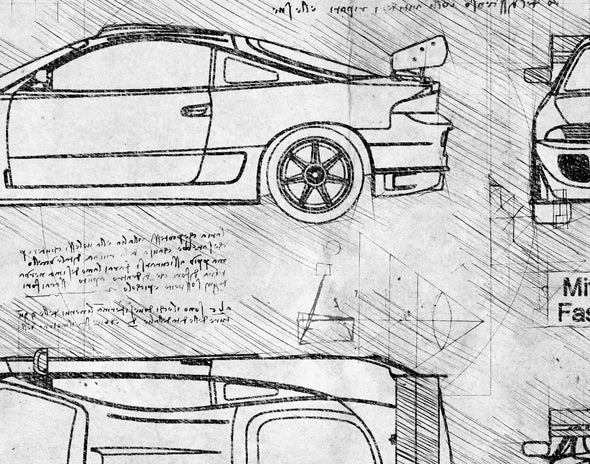 Mitsubishi Eclipse Fast and Furious (1995) da Vinci Sketch Art Print (#1000)