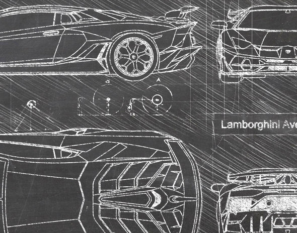 Lamborghini Aventador SVJ (2018-Present) da Vinci Sketch Art Print (#564)