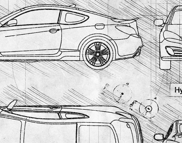 Hyundai Genesis Coupe (2008-12) da Vinci Sketch Art Print (#724)