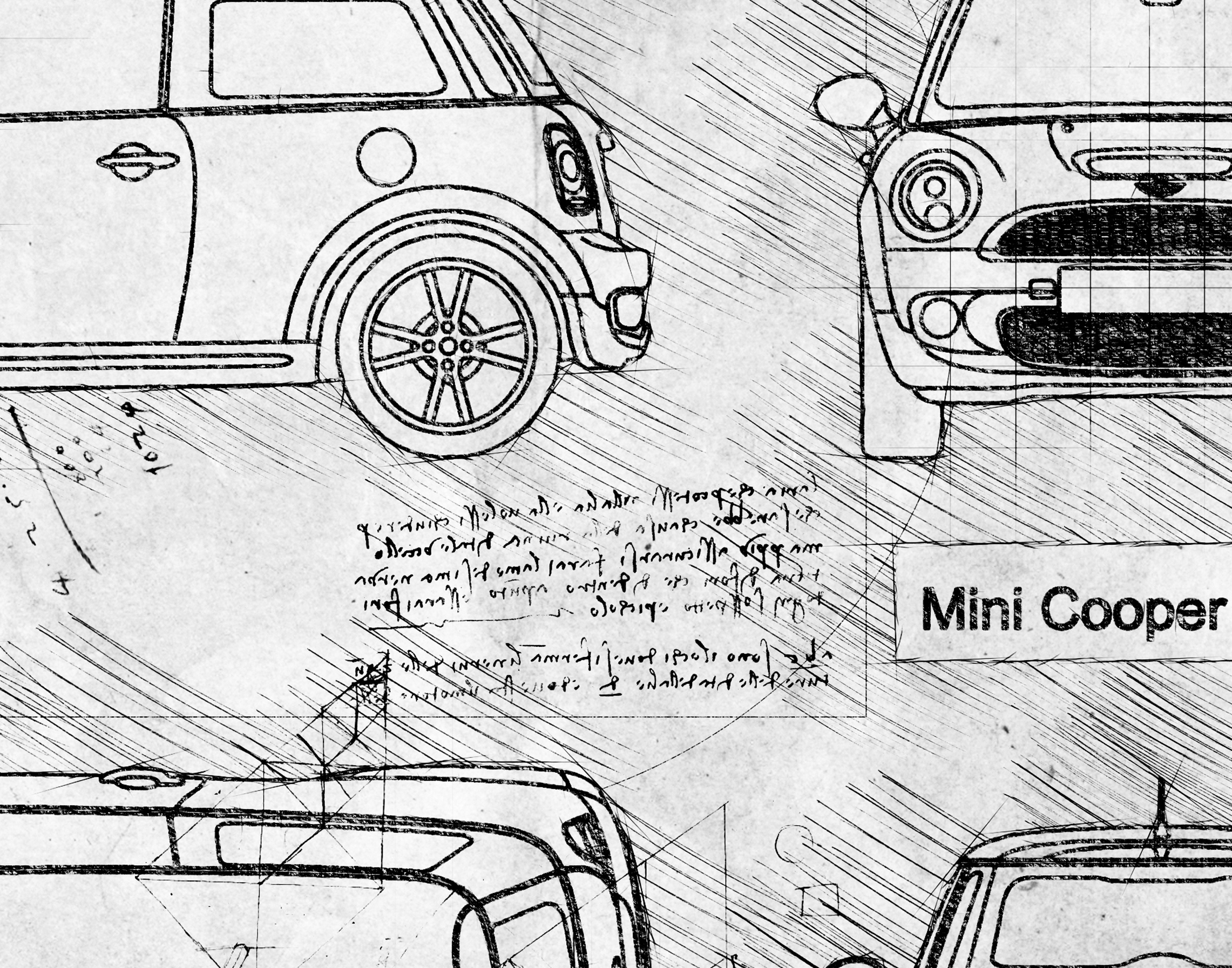 Mini Cooper S R56 (2007-13) da Vinci Sketch Art Print | DolanPaperCo