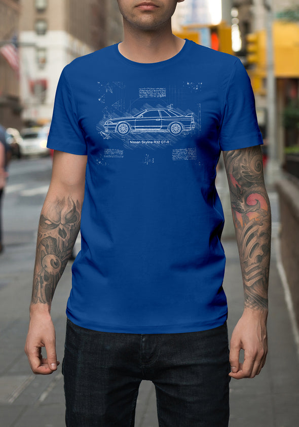 Nissan Skyline R32 GT-R (1989-94) T-Shirt, da Vinci Sketch (#15)