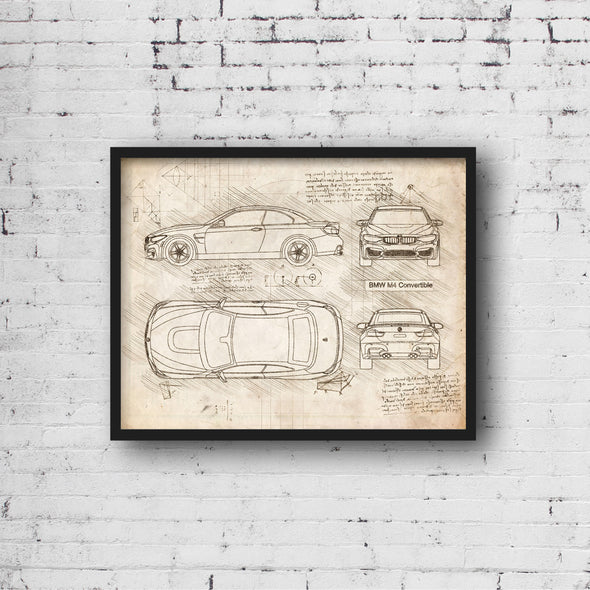 BMW M4 Convertible (2014-18) da Vinci Sketch Art Print (#926)