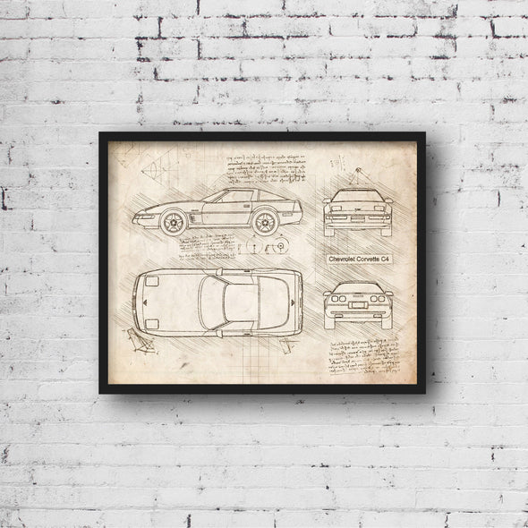 Chevrolet Corvette C4 (1985-90) da Vinci Sketch Art Print (#884)