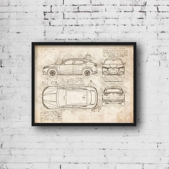 Ford Mustang Mach-E (2020-Present) da Vinci Sketch Art Print (#950)