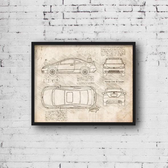 Honda Civic Si Coupe (2006-11) da Vinci Sketch Art Print (#889)